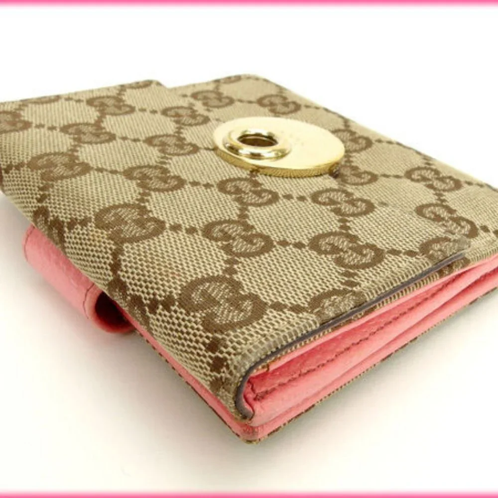 Gucci Wallet Purse Folding wallet GG Pink Beige Woman Authentic Used - Picture 3 of 5